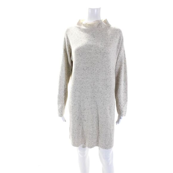 Eileen Fisher Dresses & Skirts - Eileen Fisher Womens Long Sleeve Mock Neck Sweater Dress White Cotton Size Small